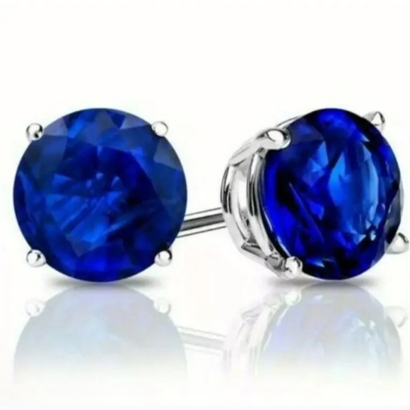 Blue Saphire Stud Earrings - Picture 2 of 5